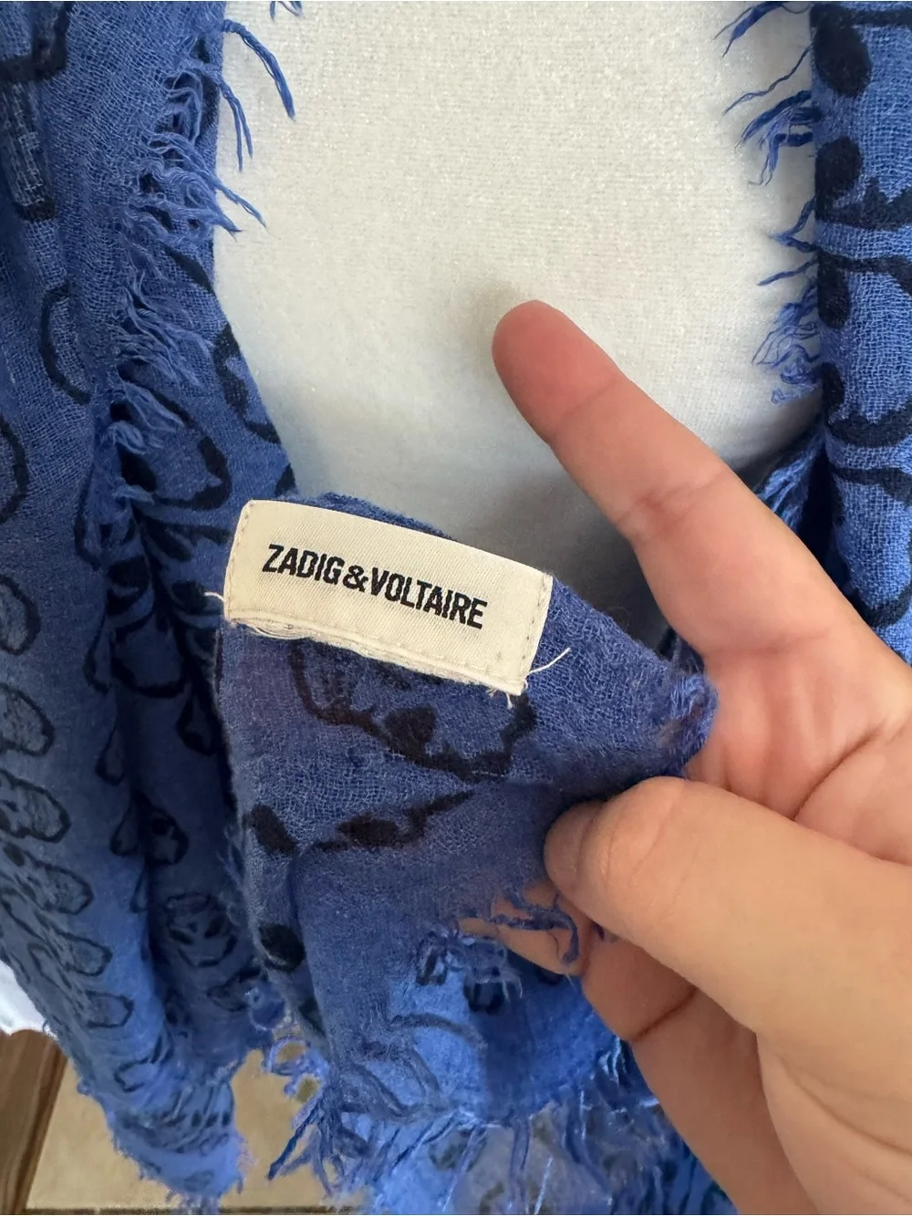 Zadig & Voltaire Blue Skull Print Frayed Edge Scarf